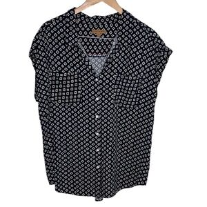 Jachs Girlfriend Black Diamond Button Up Blouse Women Size XL